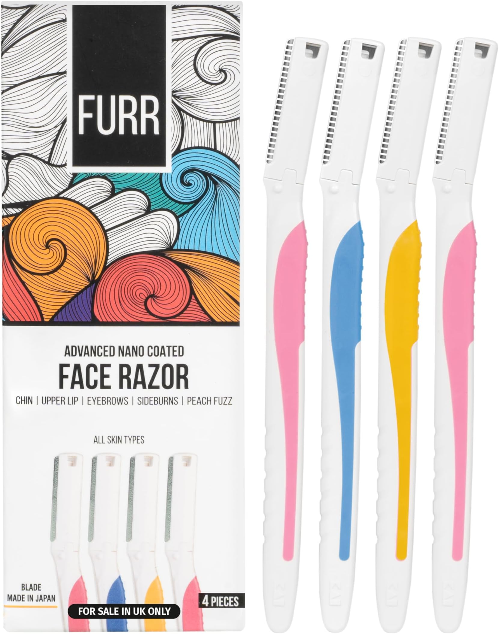 Dermaplaning Blades for Face by FURR - Pack of 4 | Face Razors for Women | Eyebrow Razor | Upper Lip & Peach Fuzz Remover | Face Razor | Dermaplane Blades for Face