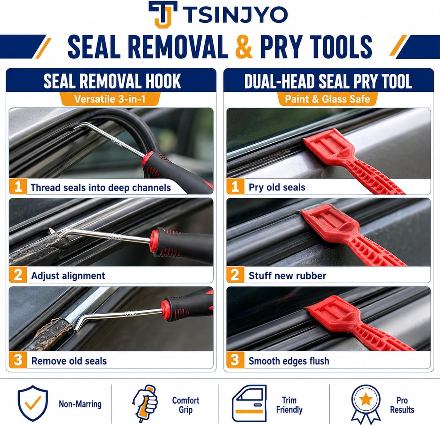 4Pcs Windshield Removal Tool Kit W Spline Roller, Spline Removal Hook, Weatherstrip Pry Tool and Windshield Locking Strip Tool for Screen Door and Windshield Repair, Home & Auto Maintenance