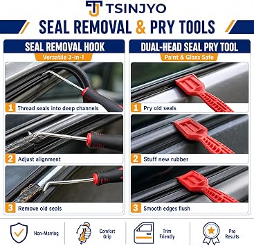 4Pcs Windshield Removal Tool Kit W Spline Roller, Spline Removal Hook, Weatherstrip Pry Tool and Windshield Locking Strip Tool for Screen Door and Windshield Repair, Home & Auto Maintenance