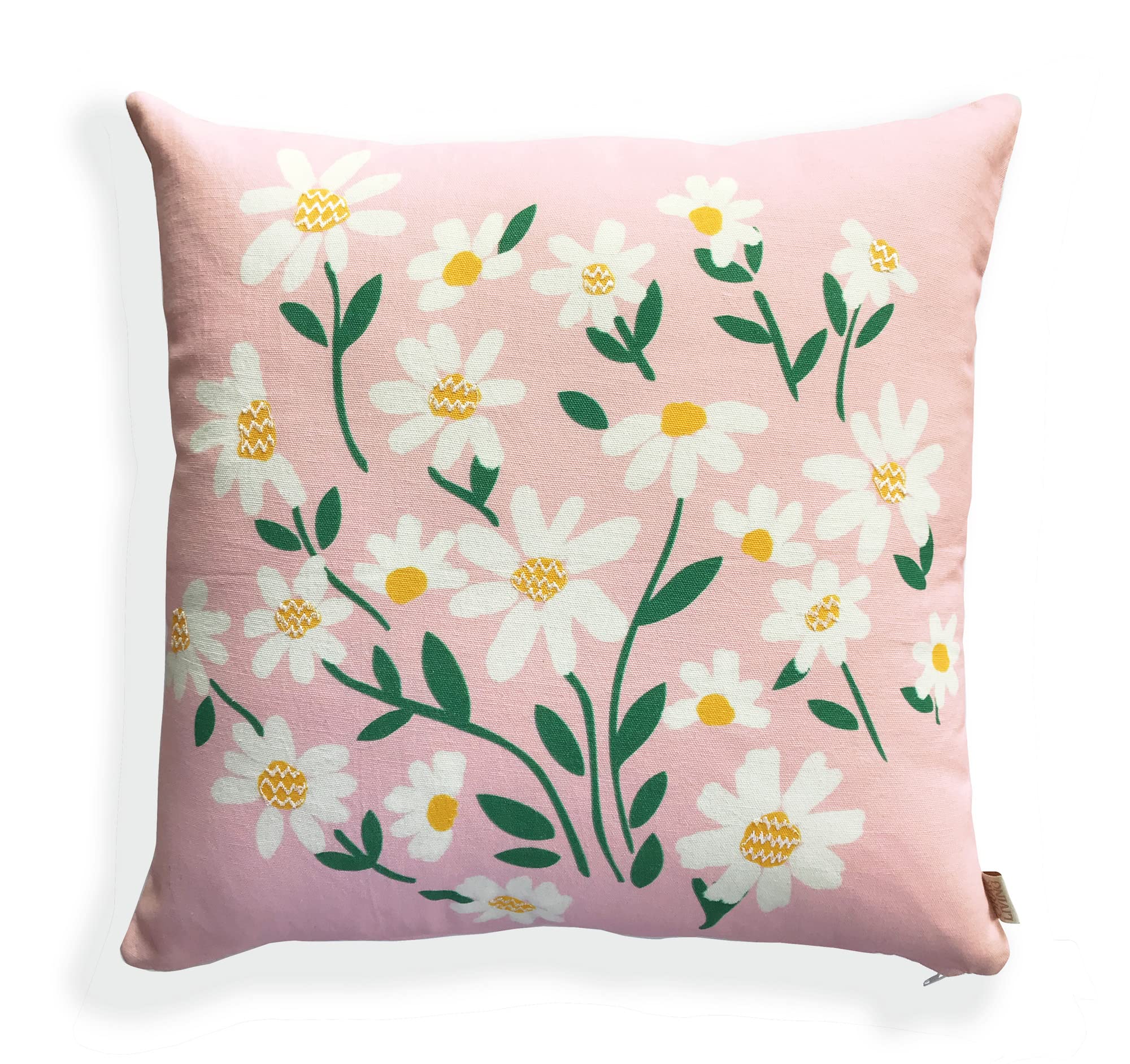 Orak Living Flower Power,Kids Cushion Cover 45cms x 45 cms,Printed Canvas Cushion Cover with Flower Embroidery,Kids Decor,Floral Pillow, Flower Pillow for Kids, Pink Floral Cushion Cover 18" x 18",