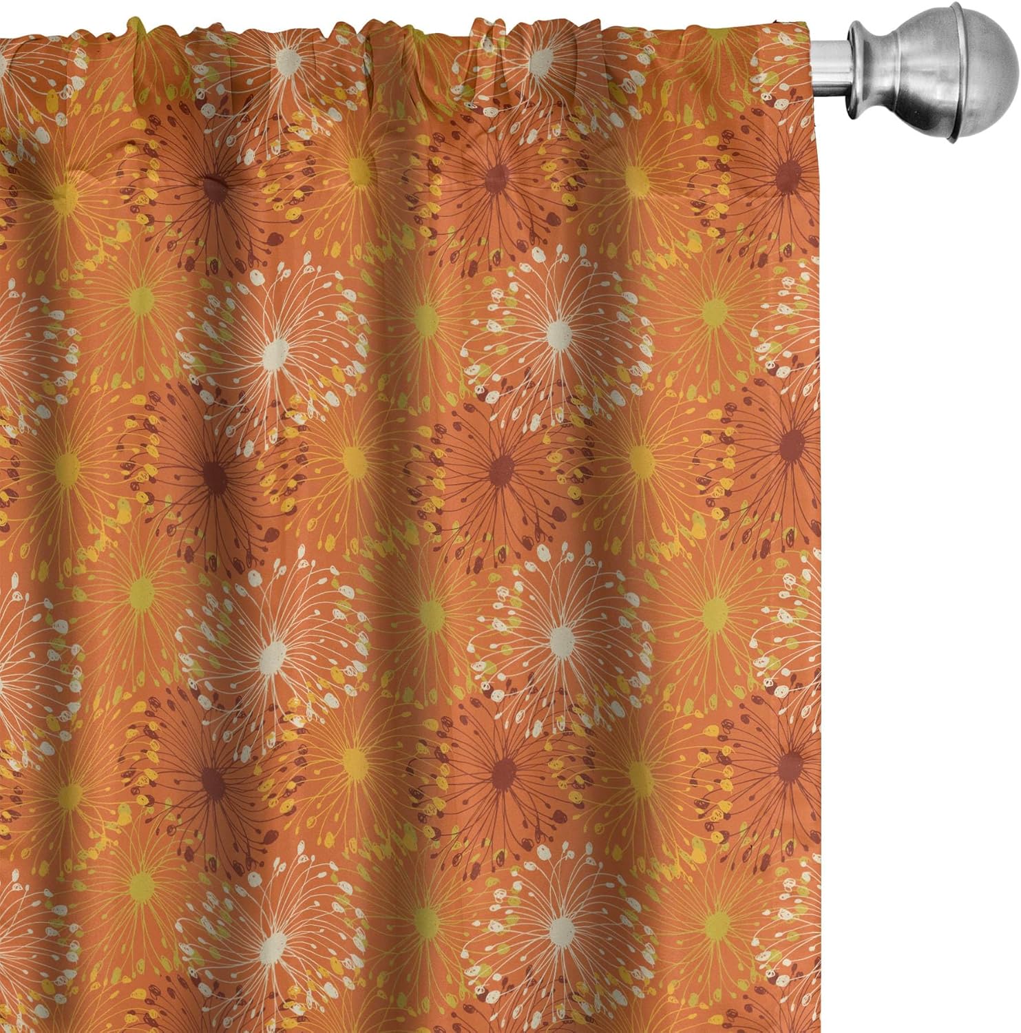 Ambesonne Orange Window Curtains, Grunge Radial Pattern Abstract Floral Inspired Doodle Hand Drawn Blossoms, Lightweight Decor 2-Panel Set with Rod Pocket, Pair of - 28" x 95", Yellow White