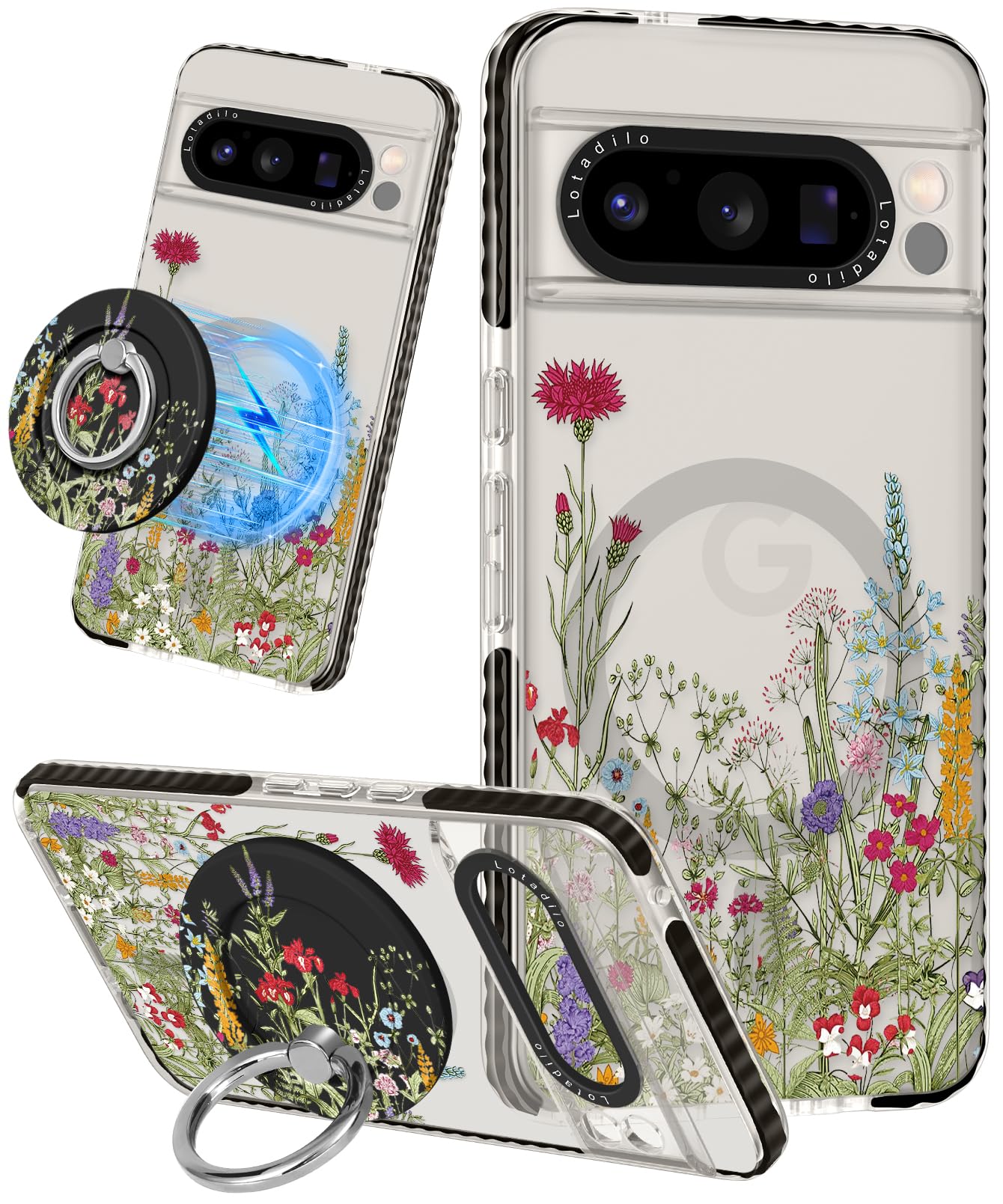 Lotadilo Cute For Google Pixel 8 Pro Case - Compatible With Magsafe Magnetic Ring Holder Stand Kickstand For Women Girls Girly Funny Fashion Pretty TPU Phone Covers Cat Cafei Design - View #6