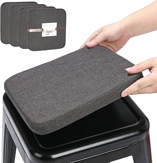 BUYUE Cojín magnético de lino para taburete de bar, 1 pieza, mejorado antideslizante transpirable silla pequeña almohadilla para cafetería bistró apilable taburete de metal (cuadrado, gris oscuro, 4)