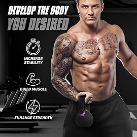 Yes4All Powder Coated Kettlebell, 13 lb Cast Iron Core Kettlebells with Non-Slip Handle & Flat Bottom for Conditioning, Heavy Duty for Strength Training - Single, Purple