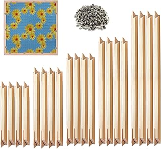 10 Sets Stretcher Bars for Needlework, 5 Sizes Wooden Canvas Stretcher Bars with 1 Box of Thumbtacks, Needlepoint Embroidery Stitch Frame Set for DIY Crafts Art Supplies
