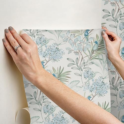 Miniatura 6 de York Wallcoverings PSW1517RL Papel Tapiz Premium Peel and Stick de Pájaro Cantor Pintado a Mano Turquesa, Azul