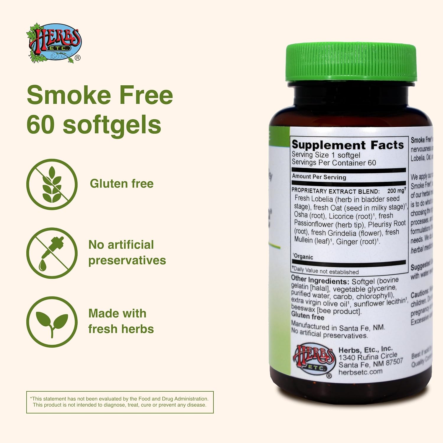 Herbs Etc. Smoke Free - Support While Quitting - Healthy Respiratory System Support - Aids Against Edginess & Unpleasant Attitudes - 60 Softgels (60 Servings)