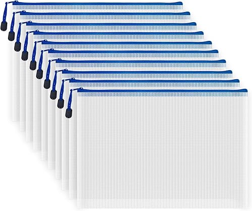 Miniatura 12 de AUSTARK - 10 bolsas de archivo con cremallera, bolsa de malla de plástico impermeable para oficina y escuela, bolsas de almacenamiento