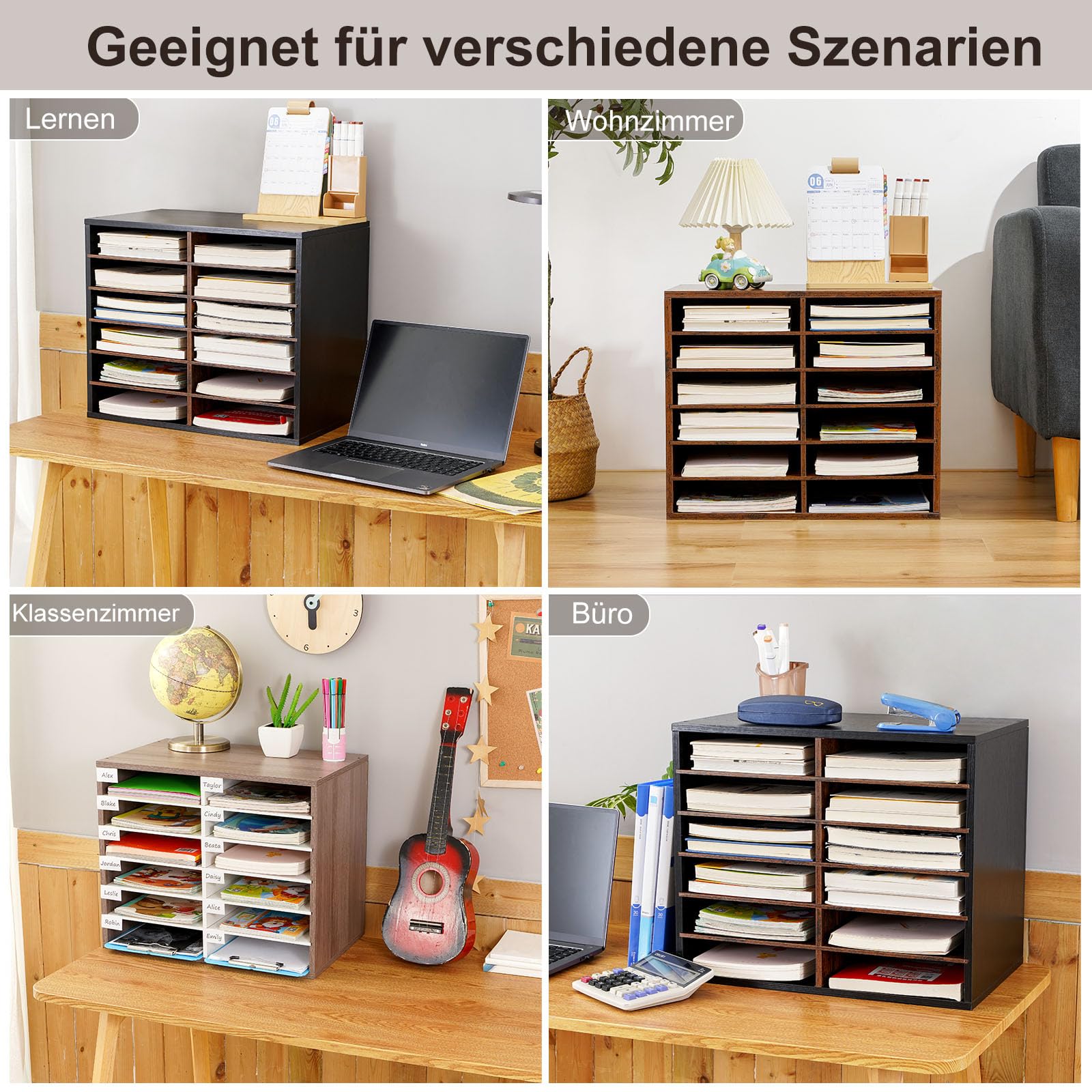 GUUSII HOME Ablagefächer Stapelbar Ablage Schreibtisch Dokumentenablage Schreibtischablage Büroablage Ablagefach Briefkorb Briefablage Stapelsysteme Aktenablage Bürobedarf Ablagen 12 Fächern(Walnuss)
