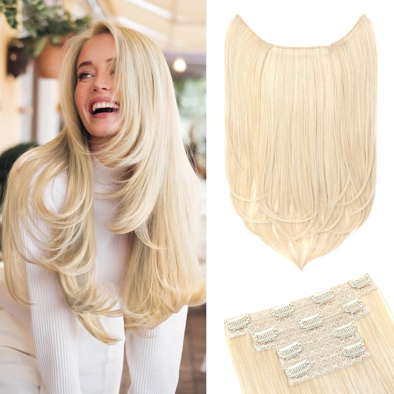 NTYNTY Hair Extensions, 4PCS 18" Clip in Hair Extensions Layered Cut Natural Lightweight Hairpieces with Thinner Softer Invisible Weft for Women -