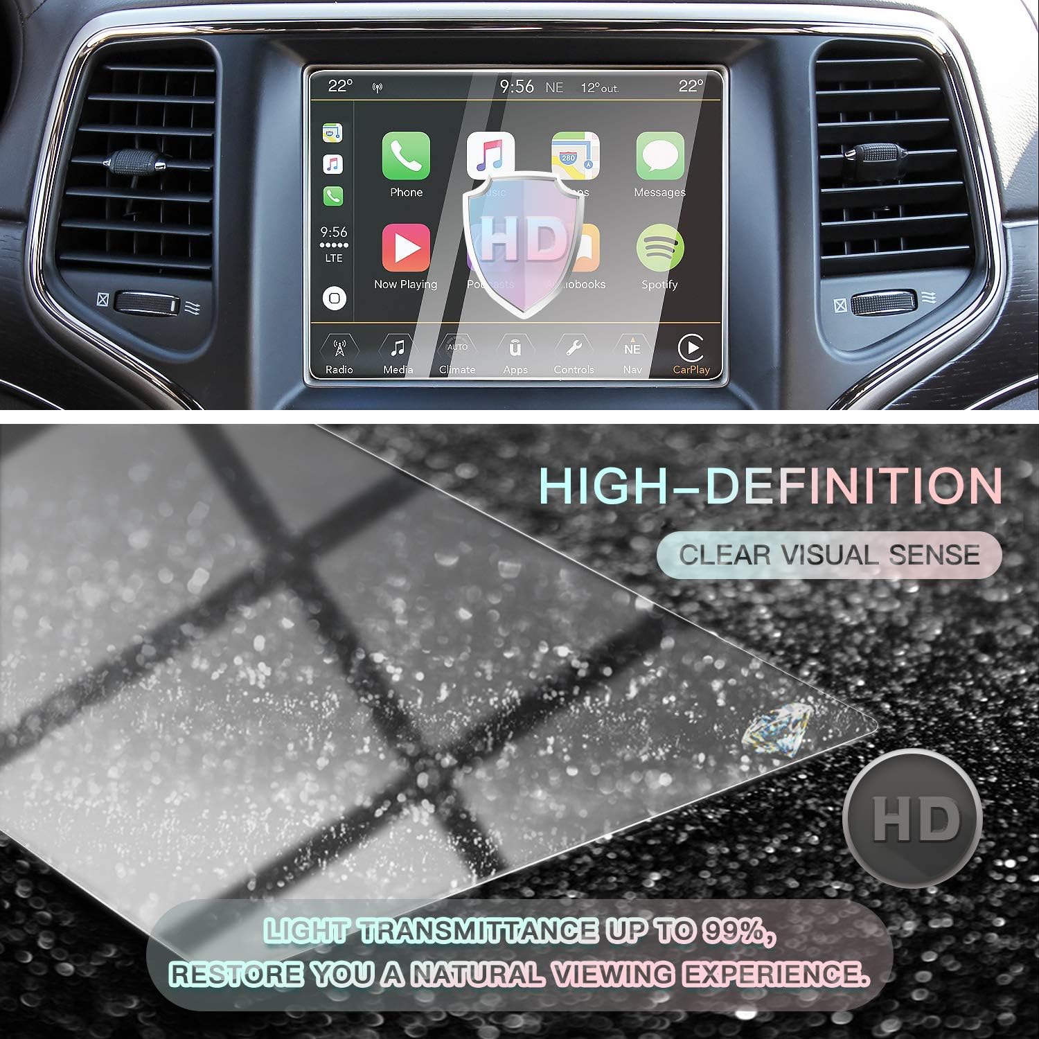 CDEFG Car Touchscreen Navigation Touch Screen Protector for 2014-2018 Grand Cherokee Uconnect, HD Clear Tempered Glass 9H Scratch Resistance (8.4IN)