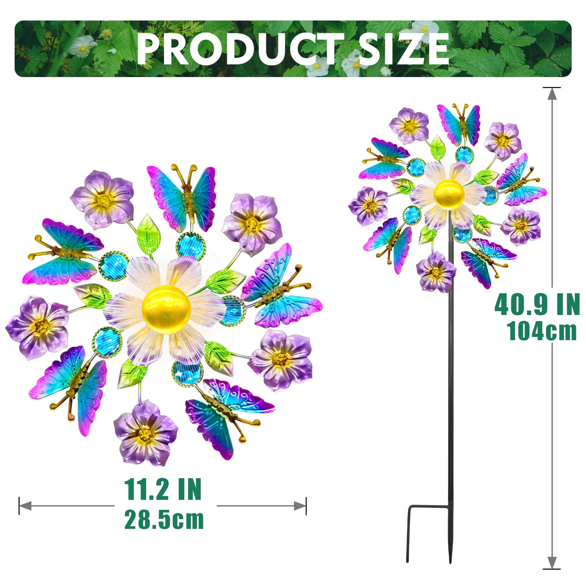 Solar Wind Spinners Outdoors for Yard and Garden - 40 Inch Metal Wind Sculpture, Outdoor Kinetic Windmill with Multi-Color Led Lights for Patio, Lawn & Garden Decoration (Butterfly)