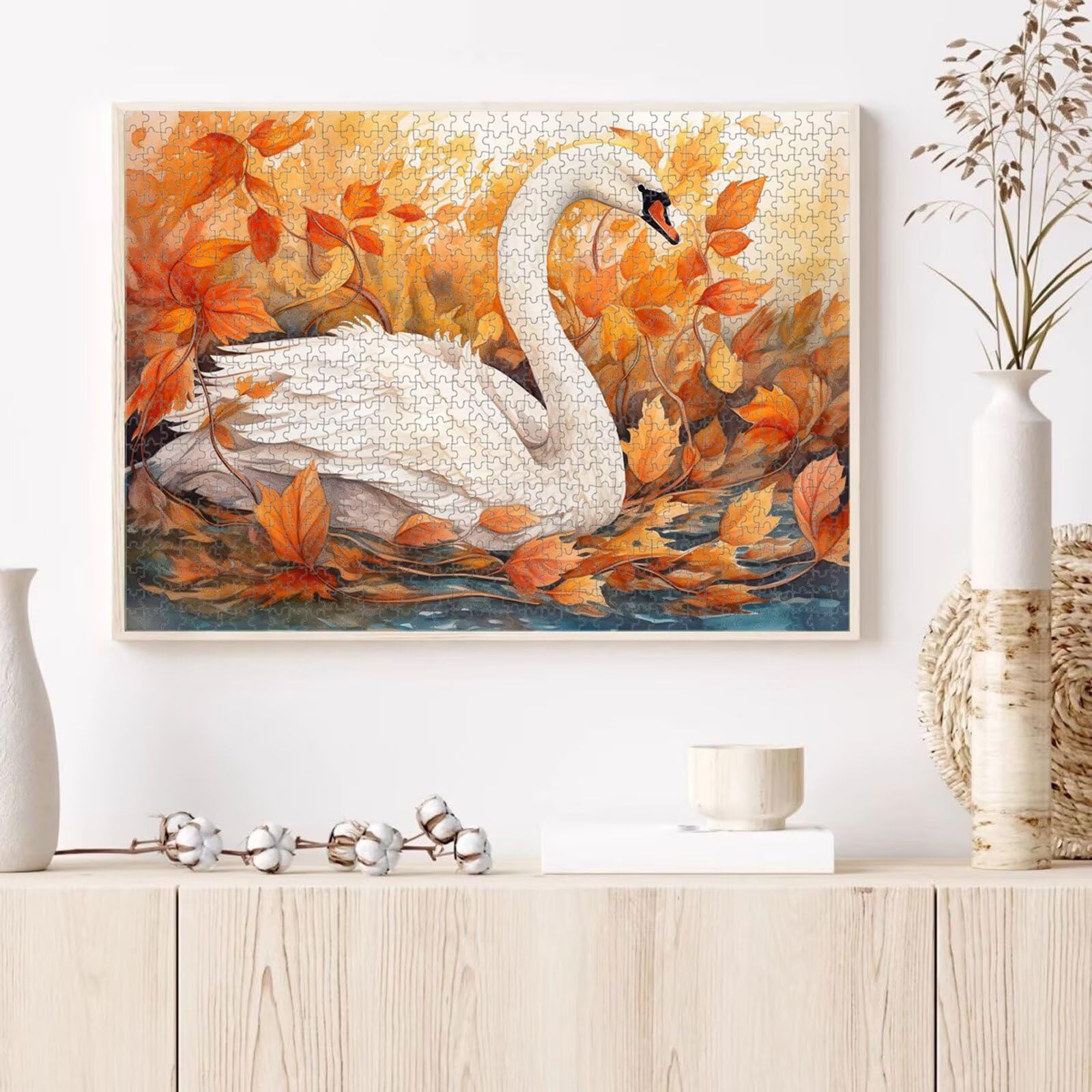 Puzzle 1000 Teile für Erwachsene, Herbst & Schwan Holzpuzzle, 1T#485