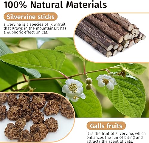 Miniatura 2 de Silvervine - Juguete de ratón de peluche con plumas de gato, hierba gatera natural para salud dental y dentición, palo masticable para uso en