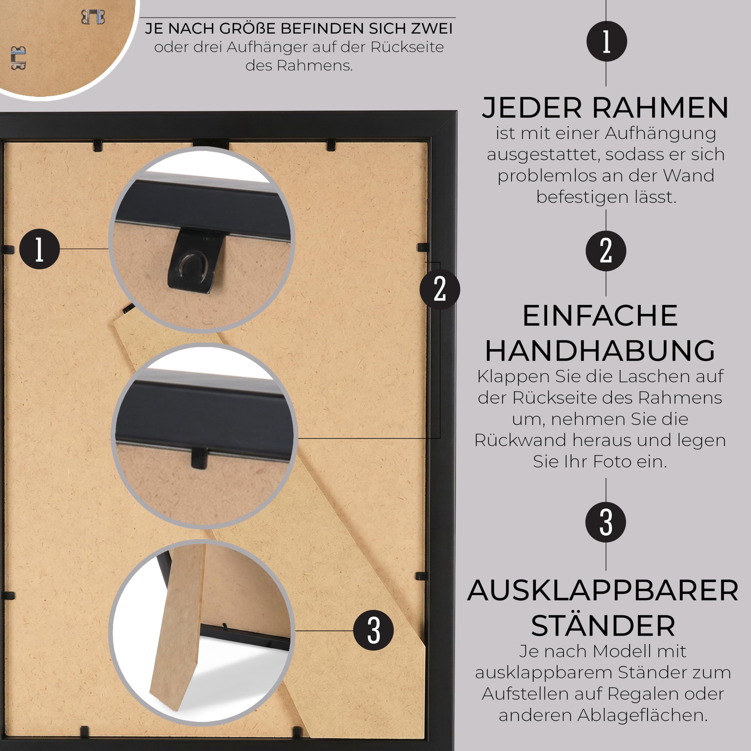 Bilderrahmen 70x100cm MDF Holz Rahmen Posterrahmen mit Acrylglas Holzrahmen aus Holzplatten für Bilder Poster Fotos Puzzle Plakatrahmen zum Aufhängen & Aufstellen Fotorahmen Schwarz
