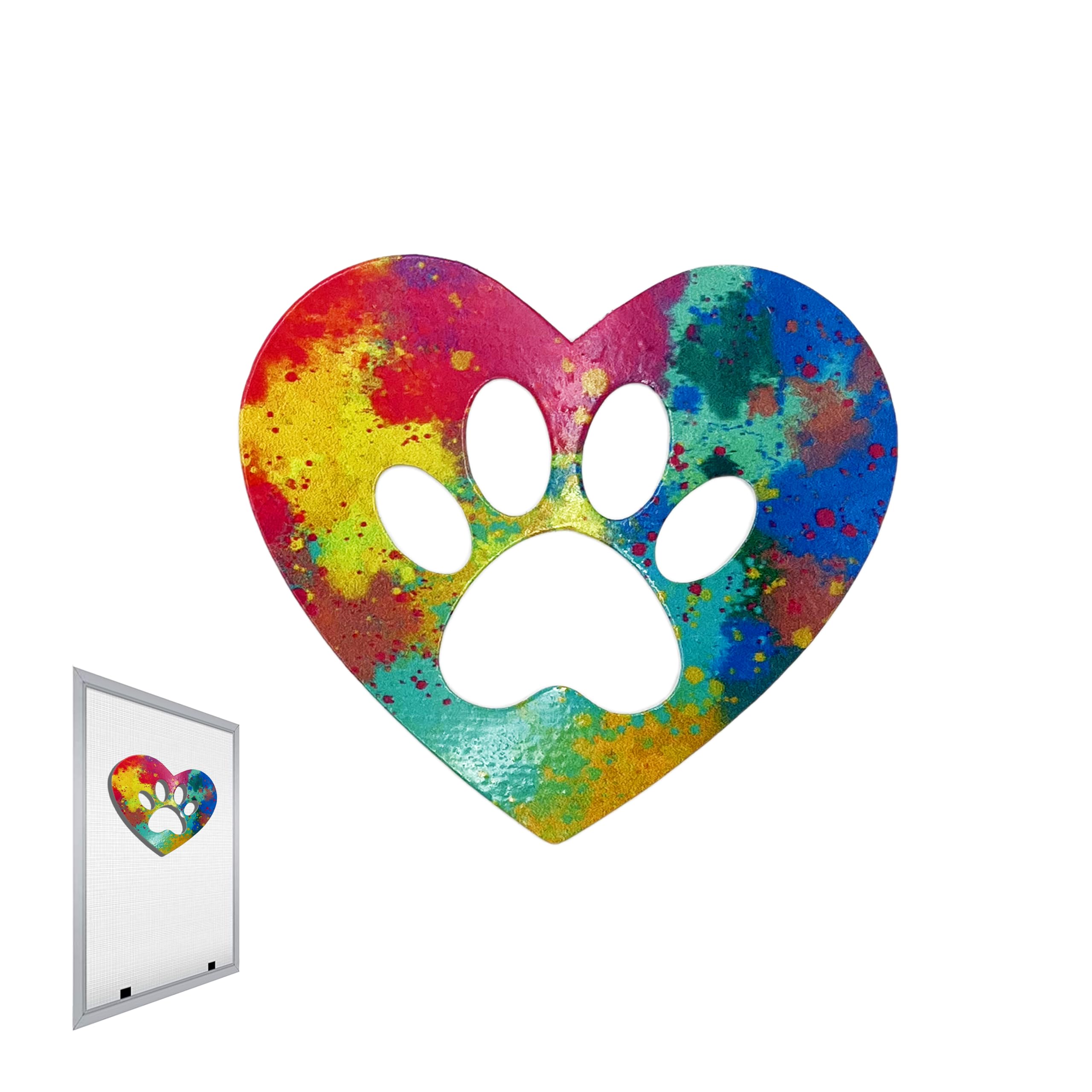 Sonoran Souvenirs Dreamy Opal Metallic Paw Print Heart Screen Magnets - Heavy Duty UV Resistant Metal - Indoor Outdoor Home Decor for Curtains, Lanai, Patio Door - 4.5" Hx3.5 H Set of 2