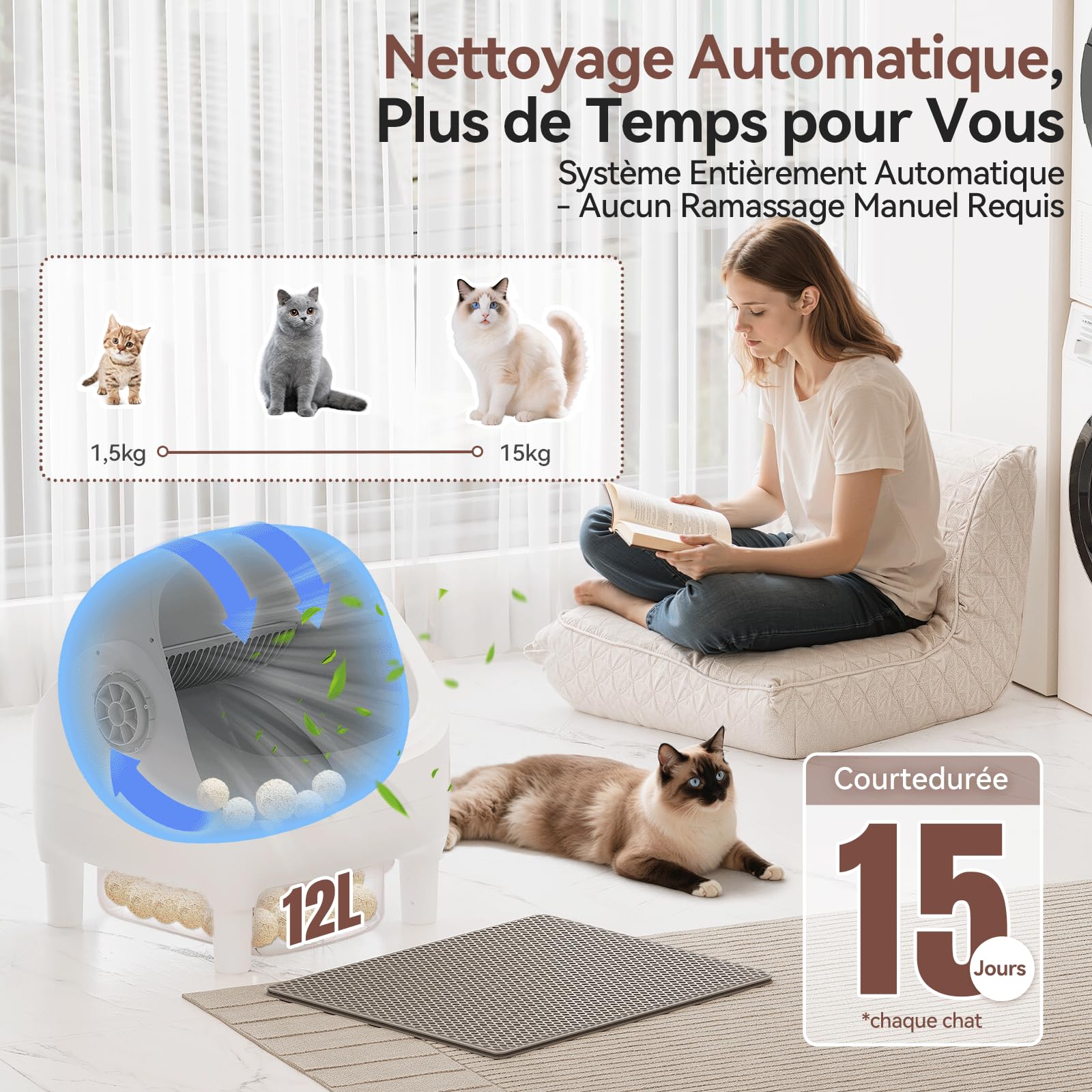 JUMMICO litiere pour Chat autonettoyante，12L litiere Chat autonettoyante