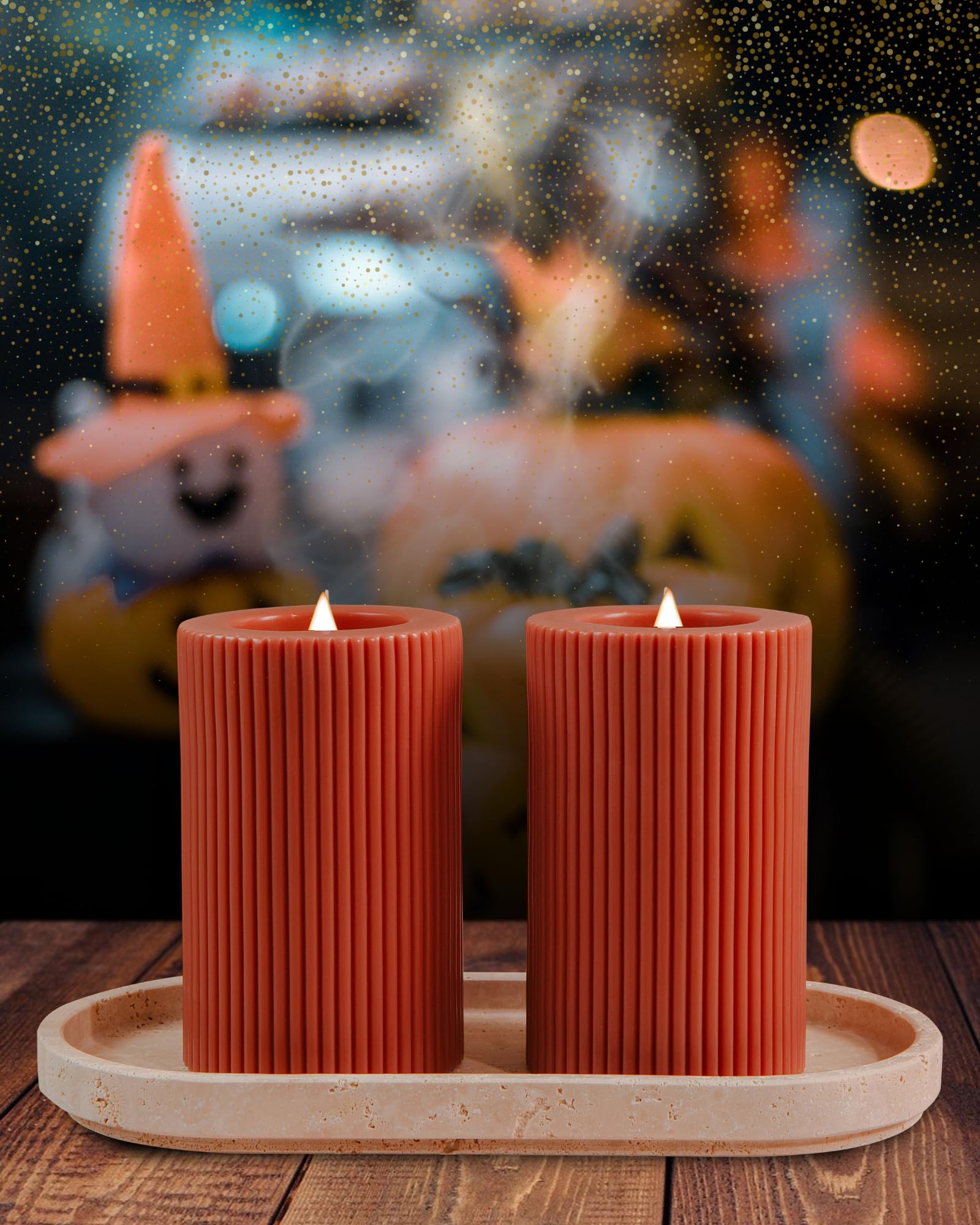 Simply Collected Flickering Flameless Candles with Remote 2PK - Battery Operated 3D Moving Flame with Timer, Realistic LED Candle Runs 800+ Hrs, Real Wax Pillar, Set of 2, Rustic Pink 3x6 inch