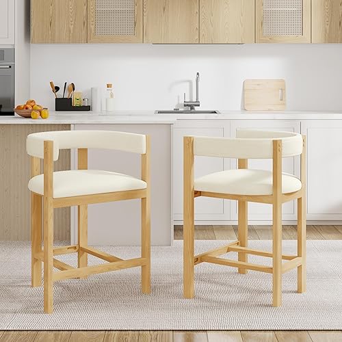 Christopher Knight Home Rylan - Juego de 2 taburetes de bar tapizados de tela moderna para comedor, altura de encimera, taburete de madera de