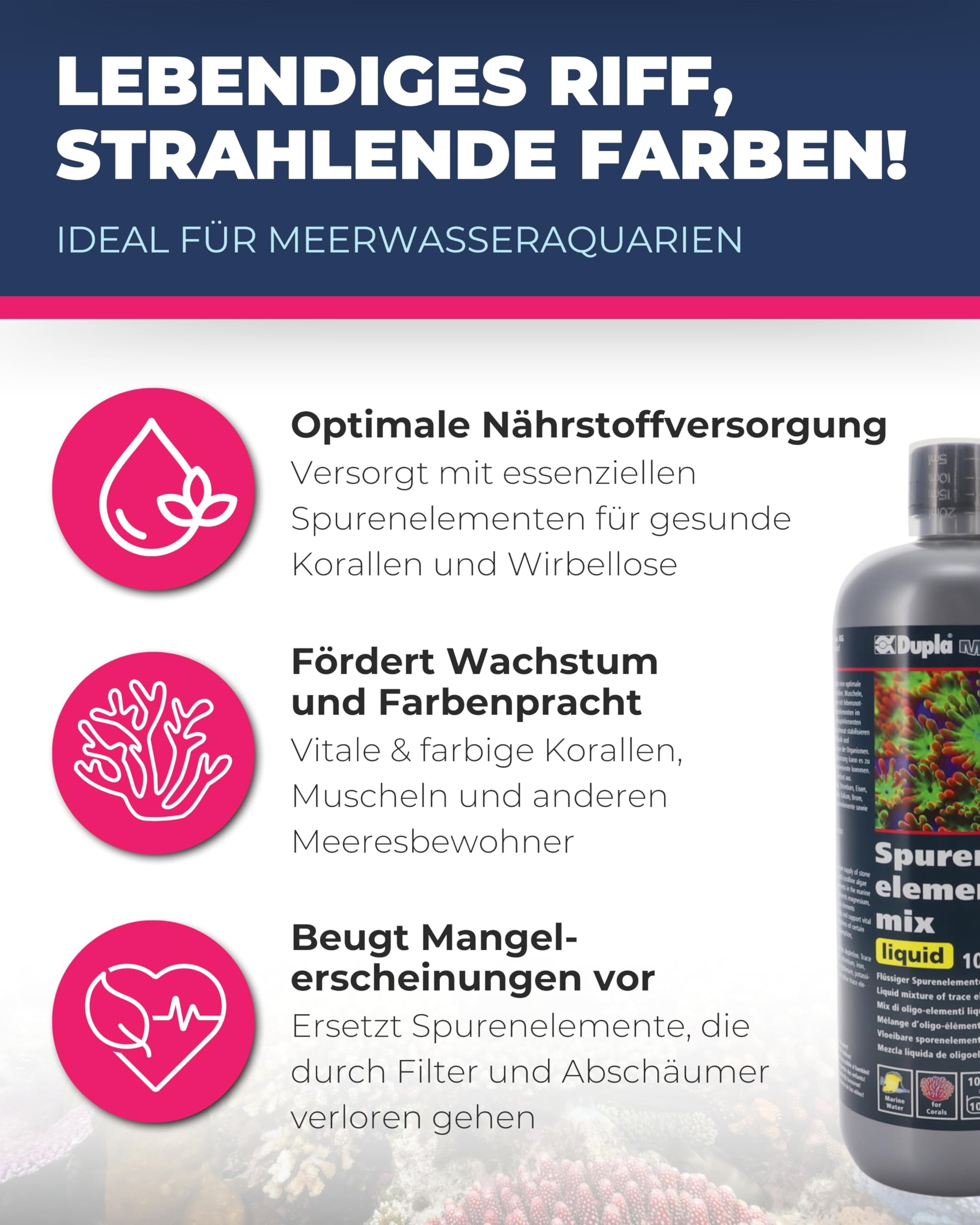 Dupla Marin Spurenelemente-Mix I 1000ml I flüssige Spurenelementmischung für Meerwasseraquarien I Liquid zur Nährstoffversorgung von Stein-und Weichkorallen, Muscheln, Kalkröhrenwürmern und Kalkalgen