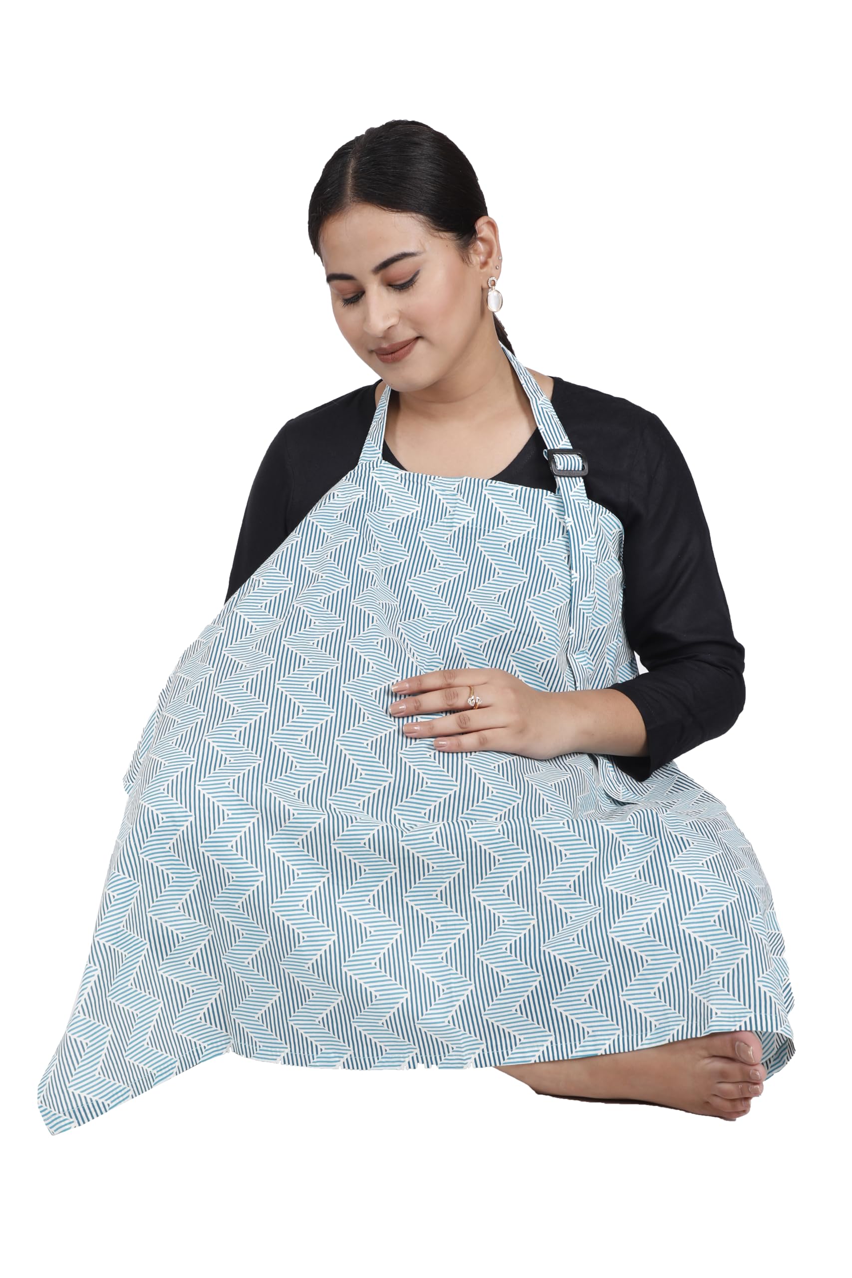 SHOPAXIS EcoComfort Organic Cotton Nursing Cover - Breathable & Adjustable Feed Cover for Ultimate Breastfeeding Ease, All-Natural (Seablue, Geometric)-image-21