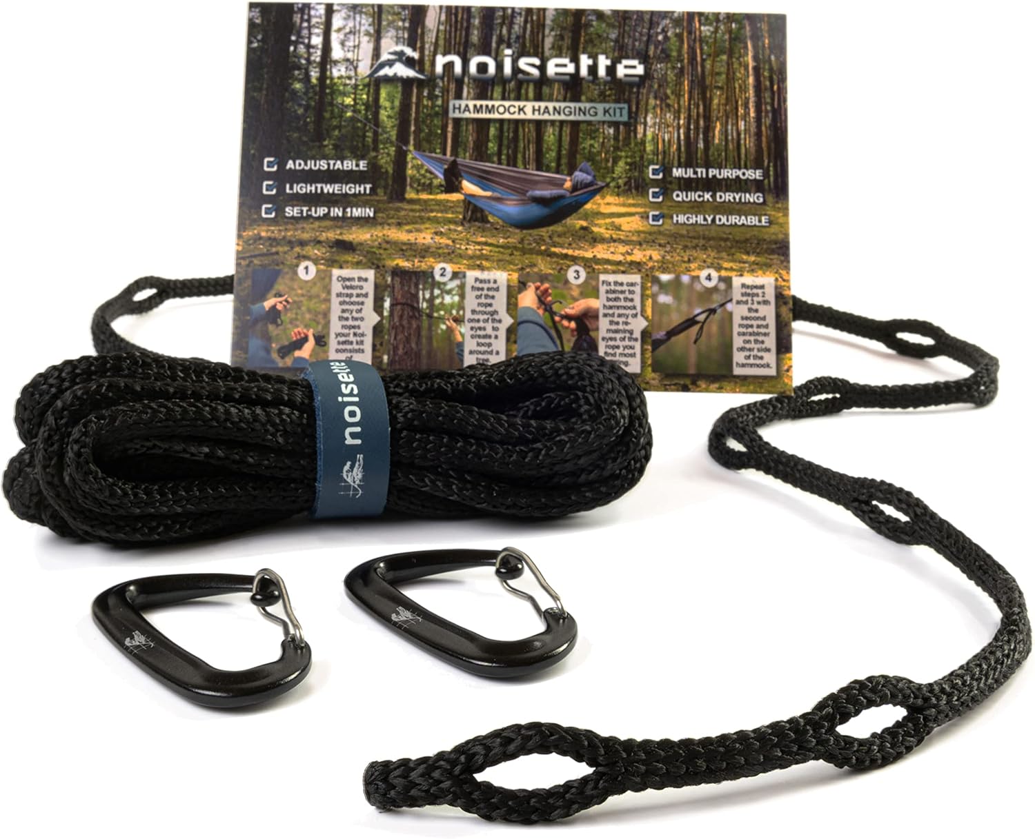 NOISETTE Camping Hammock Suspension System 2 pcs Carabiners + 3 m XL