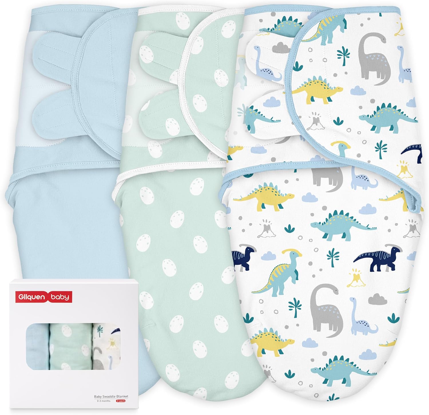 GLLQUEN BABY Swaddles for Newborns Organic Cotton, Soft Baby Boy Swaddles 0-3 Months, Womb-Like Sleep Sack Wrap Nursery Swaddling Blankets Blue Dinosaur