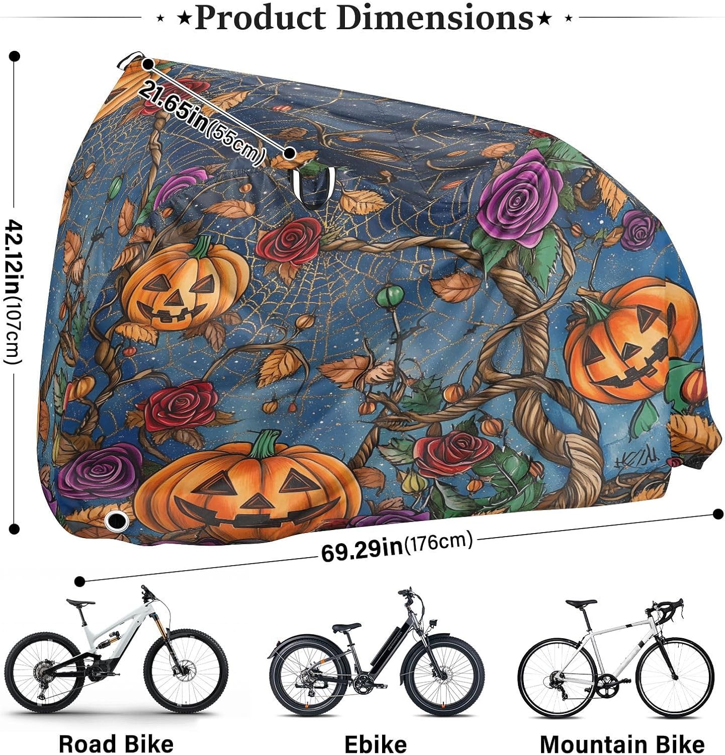 ALAZA Pumpkin Spider Web Halloween Bike Cover Waterproof Outdoor Ebike Bicycle Covers Tarp Protection for 1/2 Bikes, Sun UV Dust Wind Proof