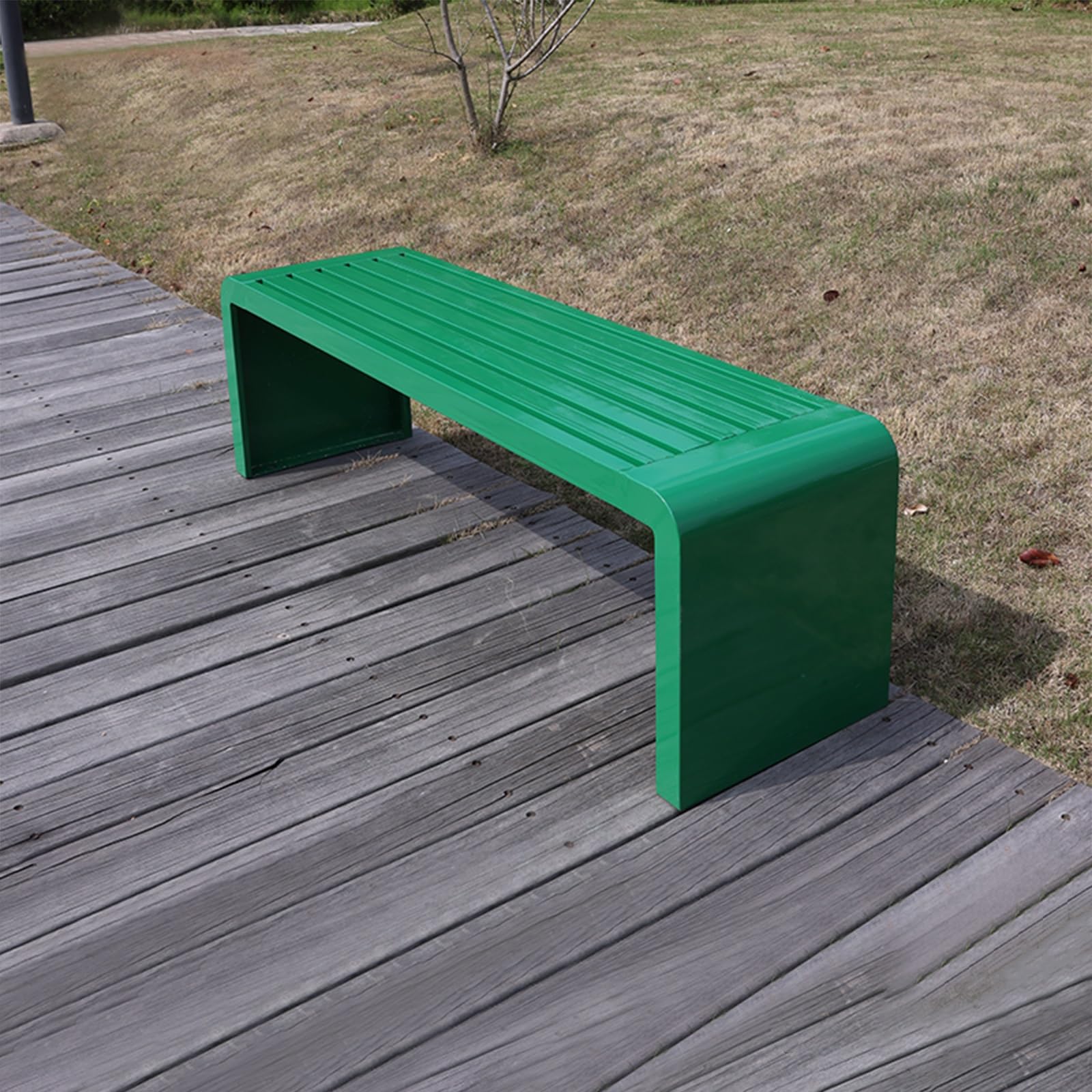 Odporna na warunki atmosferyczne ławka ogrodowa dla 2 osób, metalowa, odporna na warunki atmosferyczne, na taras, do ogrodu, werandy, trawnika i parku – zielona, 150 cm