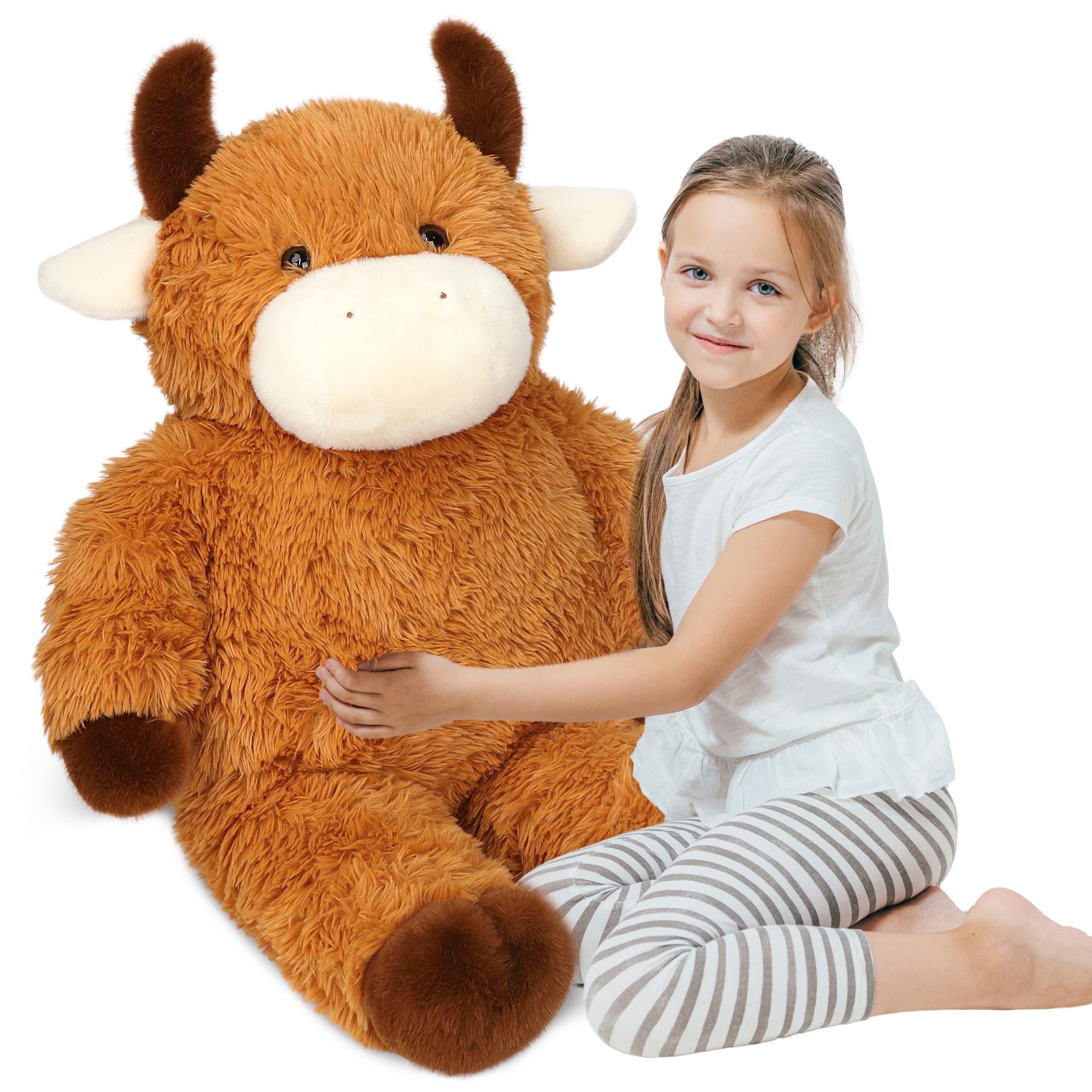 32" Big Highland Cow Stuffed Animal, Giant Highland Cow Plush Toy Huge Size Fluffy Plushy Fat Plushie Gift for Kids