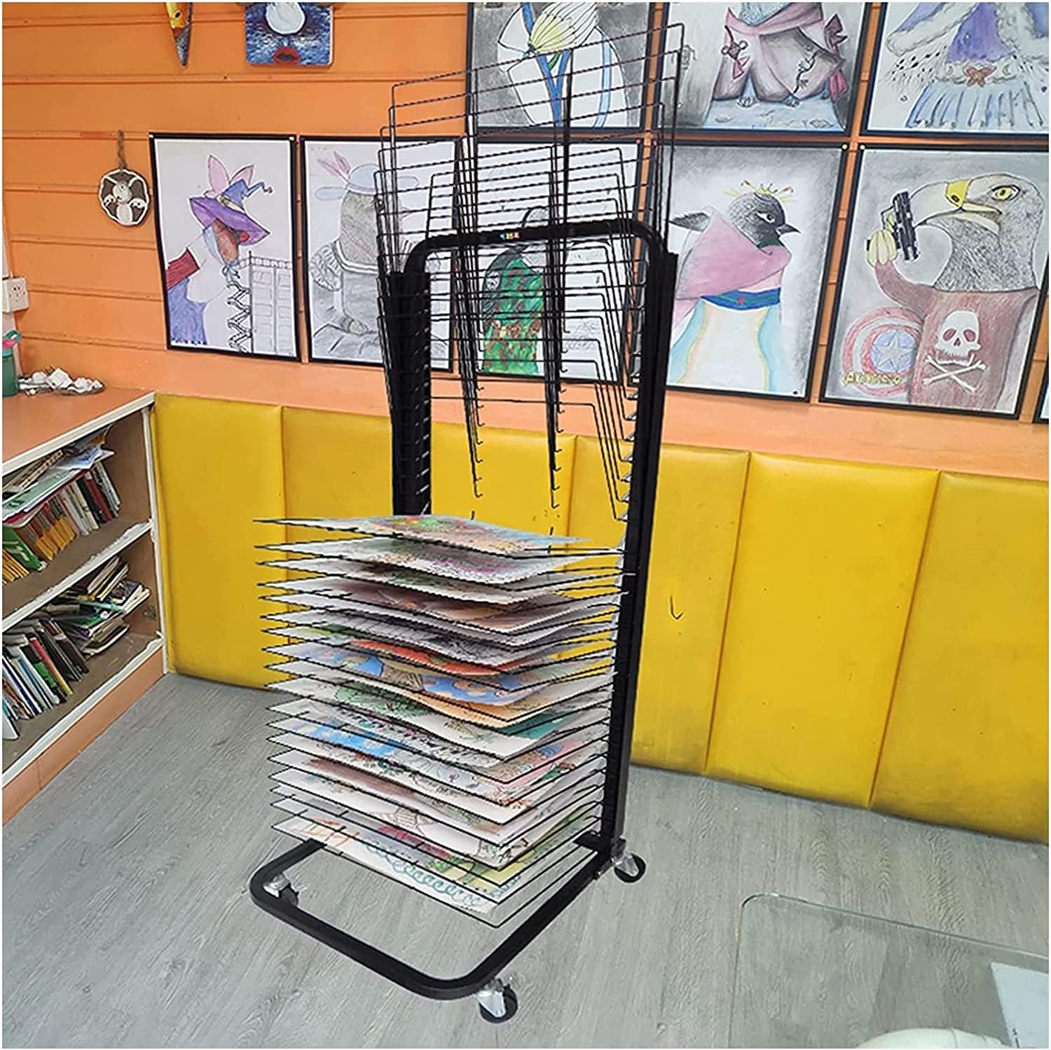 Aioneer Art Drying Rack For Classroom Drying Rack, Mobile Drying Rack, Art Use, Drying Easel Art Studio, With Wire Rack, Space-Saving Shelf