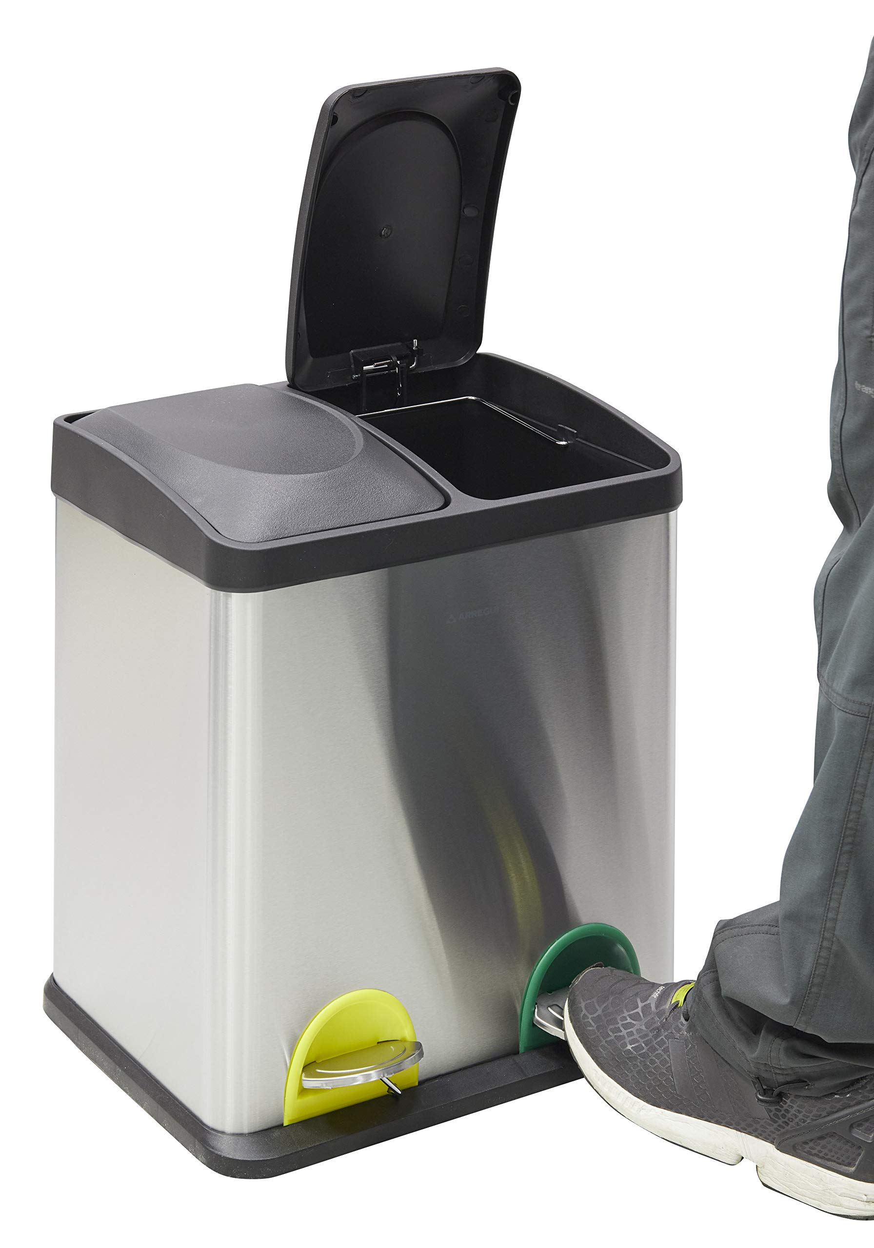 Arregui Step Bin CR705-30L Cubo de Basura y Reciclaje de Acero Inoxidable con Pedal | 2x15L (30L) | Cubos de Basura de Cocina | Papelera de Reciclaje para Casa y Oficina