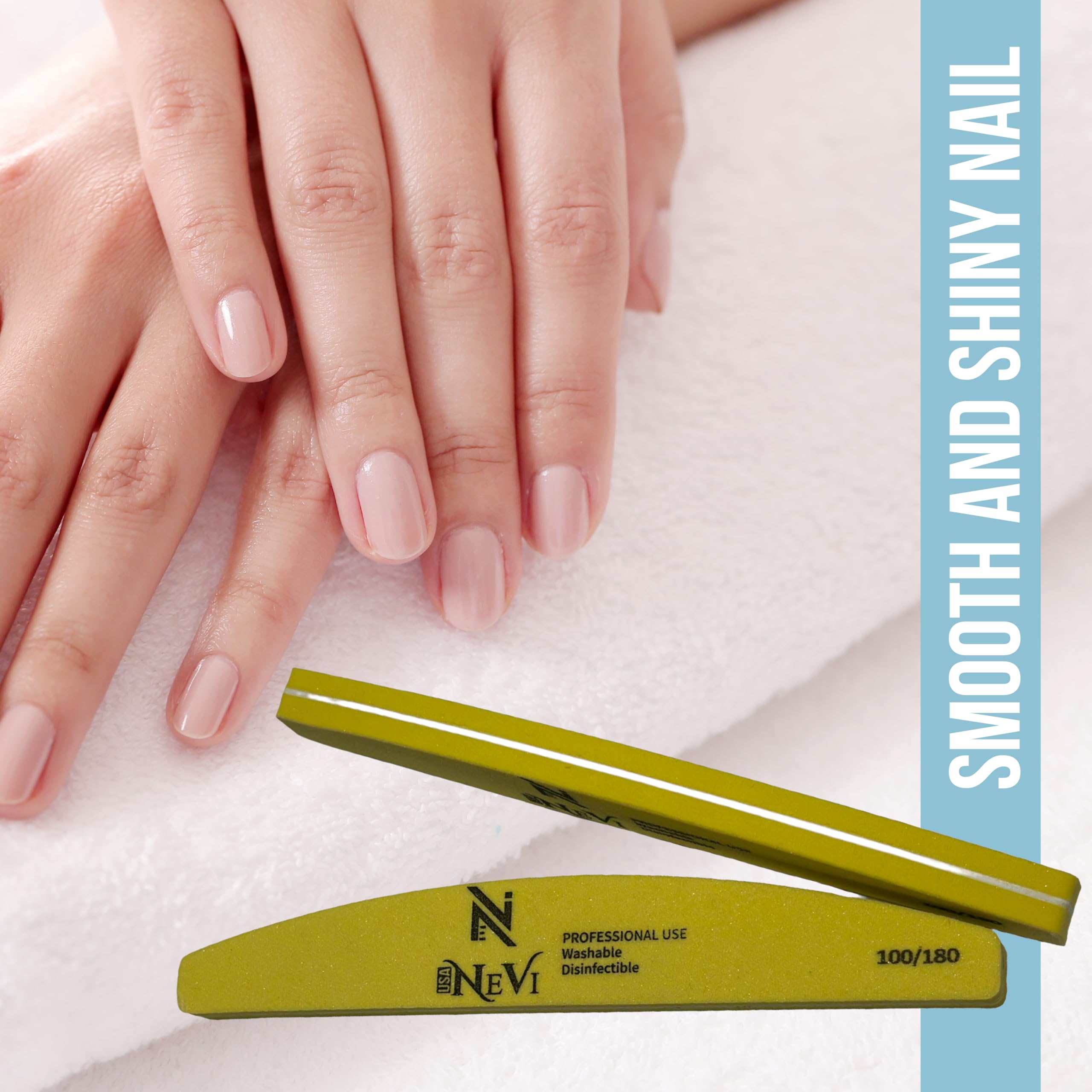 NeVi USA Halfmoon Nail Buffer Kit, Nail Buffer 100/180 Grits, Manicure and Pedicure Kit