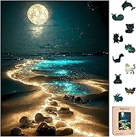 Jazcimdo 270-Piece Wooden Jigsaw Puzzle for Adults - Unique Animal Shaped Moonlight Beach, Irregular Pieces in Beautiful Box (11.2x15.1in)