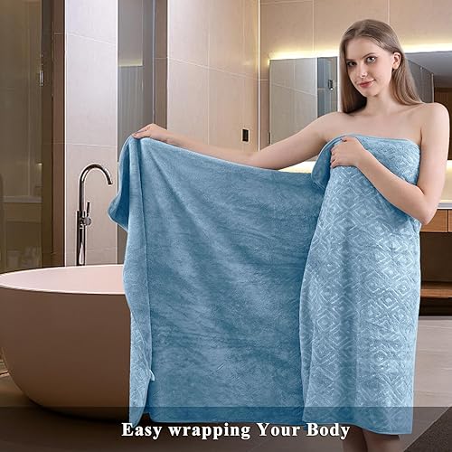 Miniatura 3 de CHINO Juego de 8 toallas de baño de gran tamaño, color azul, 2 toallas de baño grandes, 2 toallas de mano y 4 toallas pequeñas, juego de toallas