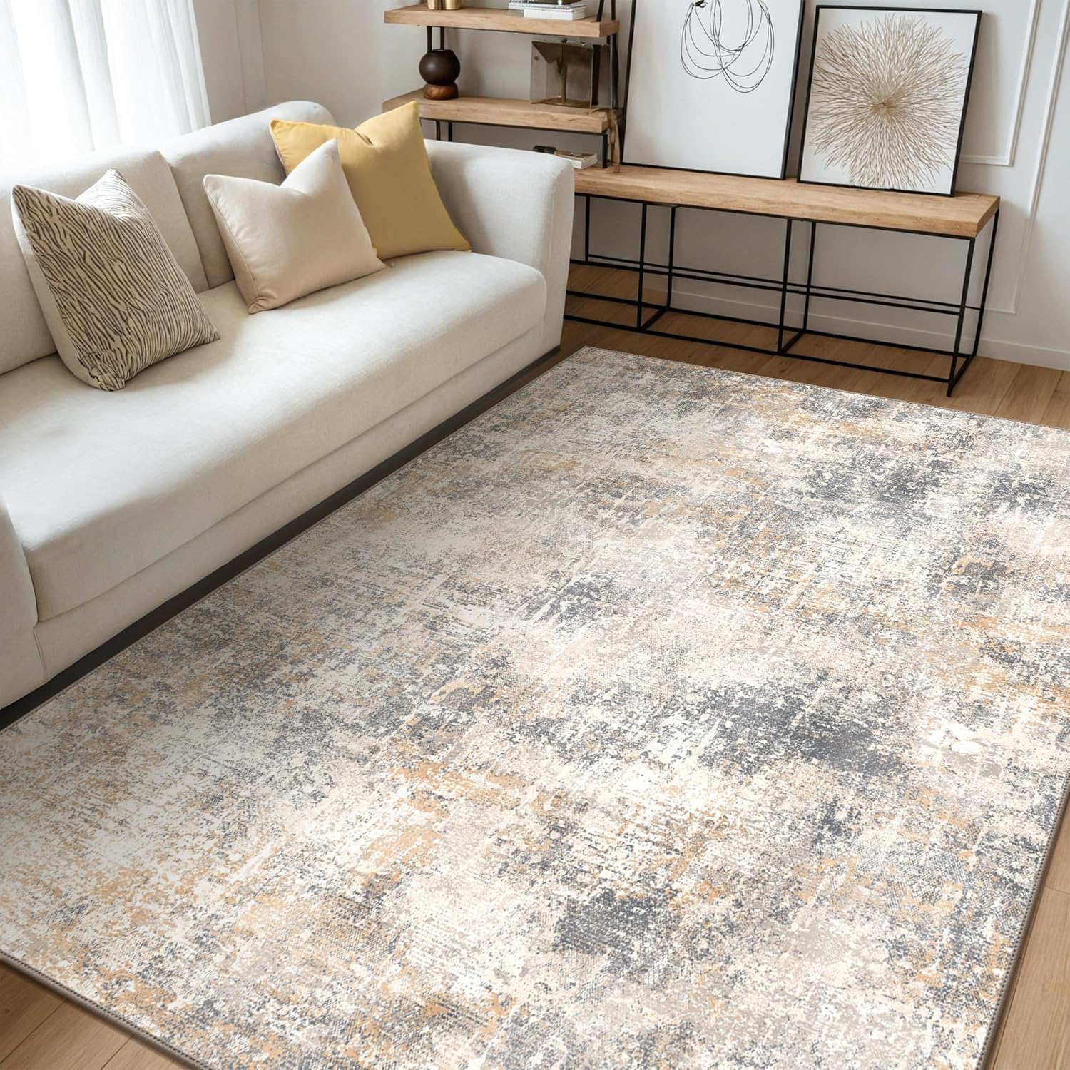 Tapis de salon et balcon moderne beige gris pour un espace chaleureux 120x170