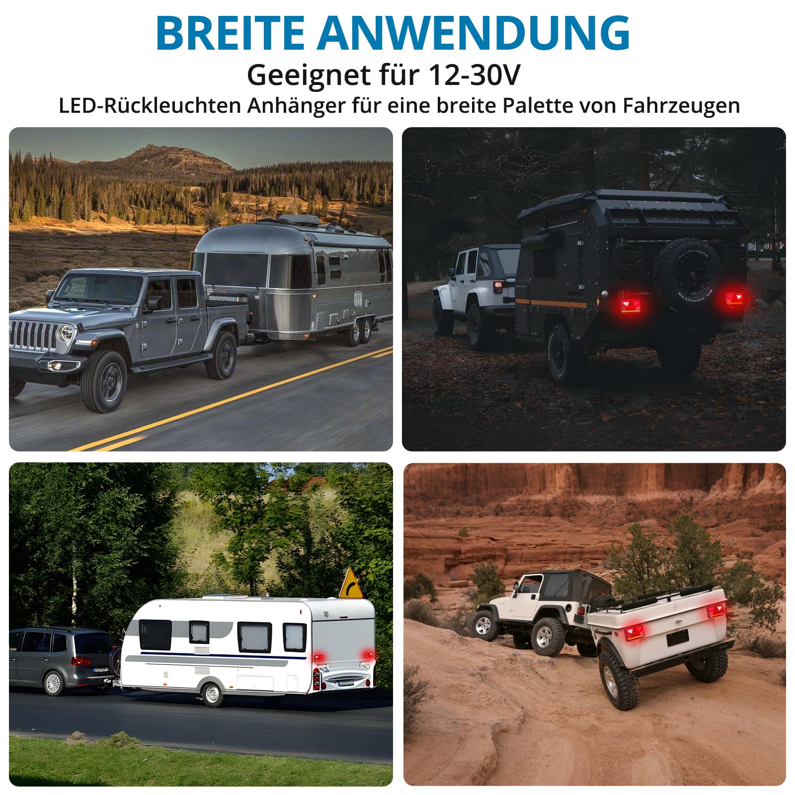 AUTOUTLET LED Anhänger Rückleuchten 12-30V, 60 LED Rücklicht Anhänger Beleuchtung 13 Polig, 5M abnehmbares Kabel, 6 Funktion & E9/E57-Mark, PKW LKW Anhängerbeleuchtung(Keine Kennzeichenbeleuchtung)