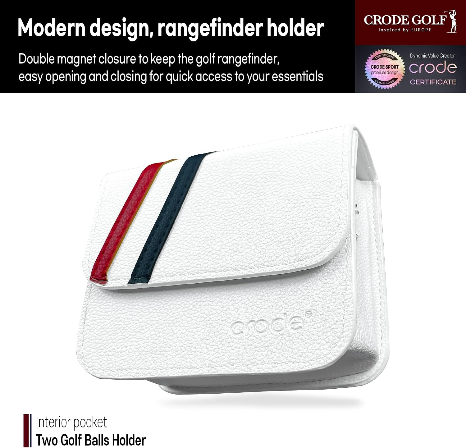 CRODE Golf Rangefinder Leather Case and Tee Holder with Ball Marker – Premium Carry Pouch