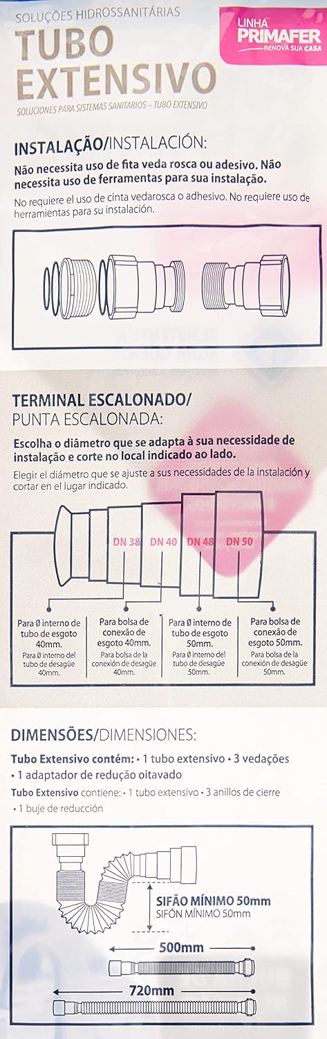 Atlas - Sifão Tubo Extensivo de 720mm em Plástico (PP) e Bucha em PVC para Válvula de 7/8", Cor Branca