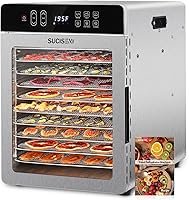 SUCICENI 10-Tray Stainless Steel Food Dehydrator, 1000W 9ft² for Jerky, Fruits, Veggies, Dog Treats - 195°F Timer Control
