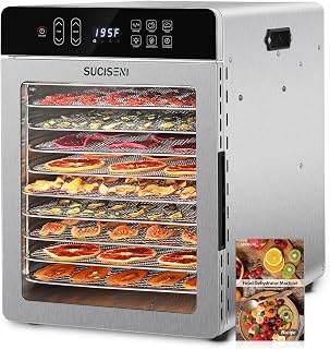 SUCICENI 10-Tray Stainless Steel Food Dehydrator, 1000W 9ft² for Jerky, Fruits, Veggies, Dog Treats - 195°F Timer Control