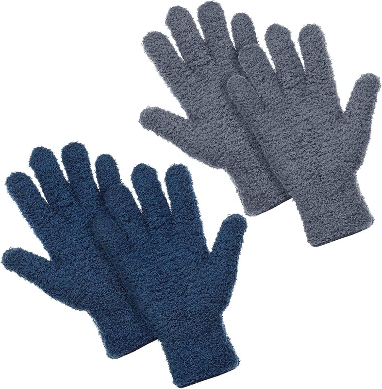 Patelai 2 pares de guantes de microfibra para plantas, gris, azul oscuro, grande | Guantes para quitar el polvo de plantas, guantes para limpiar hojas, manoplas para plantas de interior, persianas, muebles, casas, autos, persianas