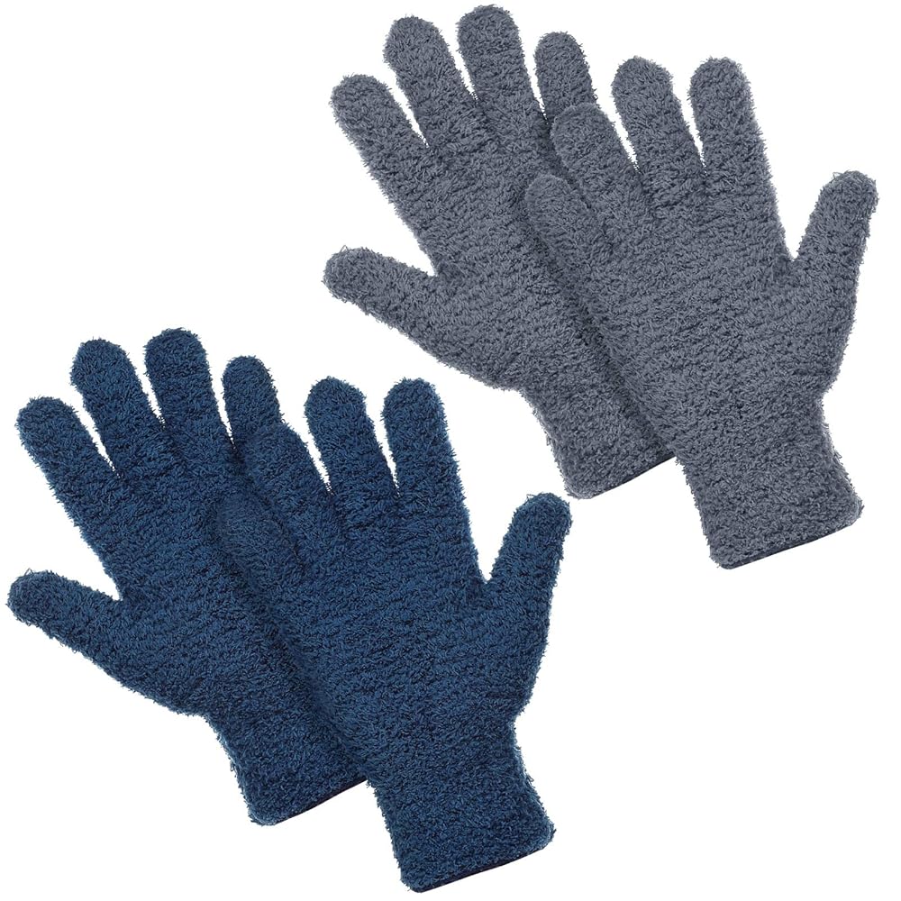 Patelai 2 Pairs Microfiber Gloves for plants Dusting Cleaning Glove Mittens House Cars Blinds Dusting(Gray, Dark Blue, Large)