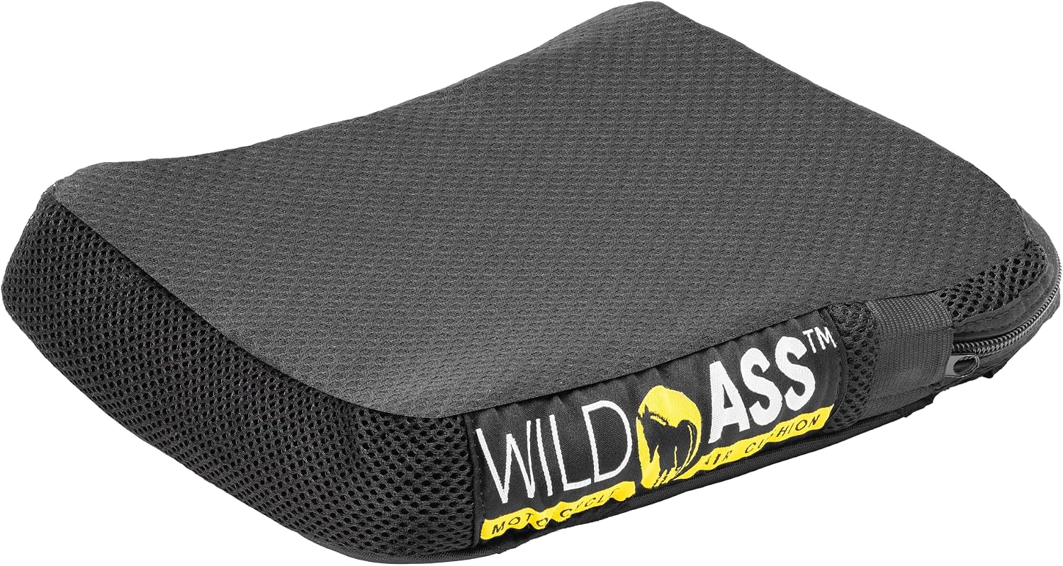 Wild Ass Pillion Lite – Motorcycle Air Gel Seat Cushion, Ergonomic Air-Adjusting Pad with Cover & Straps, Ultimate Passenger Comfort & Relief, Cool Flow Motorcycle Accessory for Long Rides – Black
