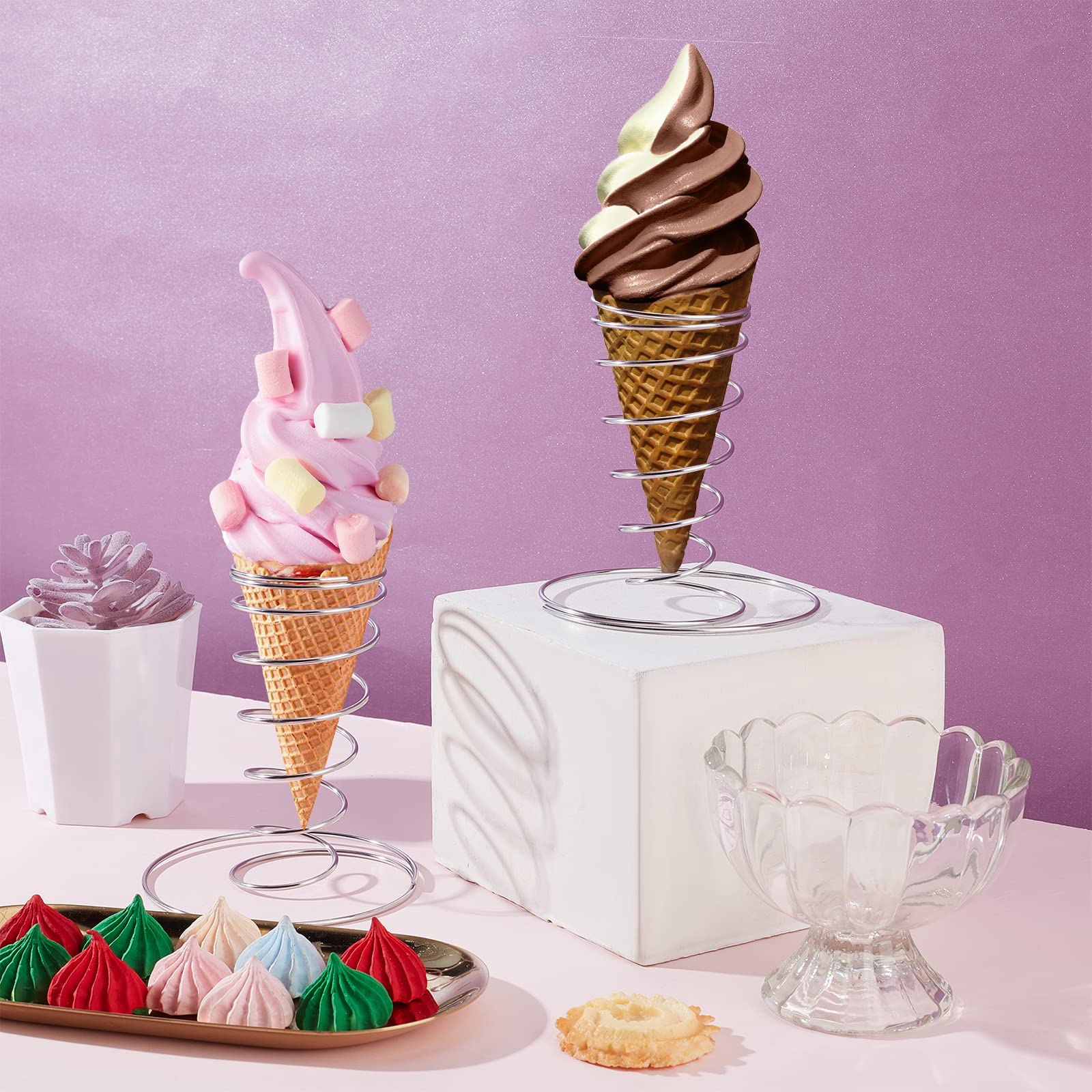 CHGCRAFT 4 Pz Espositore Cono Alimentare Porta Alimenti A Spirale Porta Cono Gelato in Ferro Nero 304 Espositore Cono Alimentare in Acciaio Inossidabile per Snack Antipasti O Dessert
