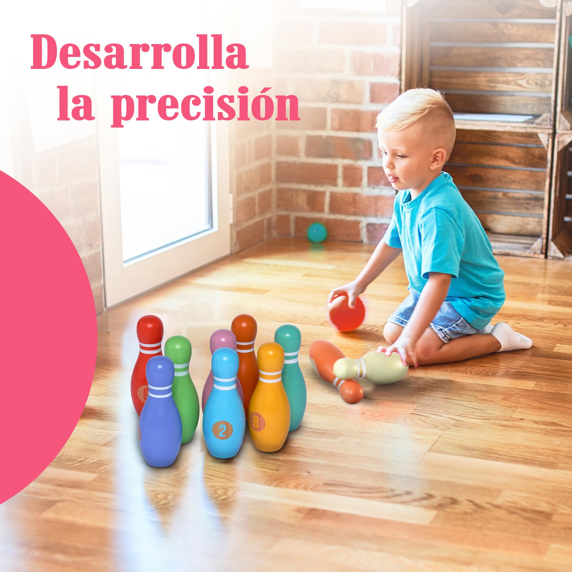 Pink Papaya Bolos Infantiles, Juego de Bolos para Niños de 12 Piezas, Juegos de Exterior Niños, Juguetes para Niñas