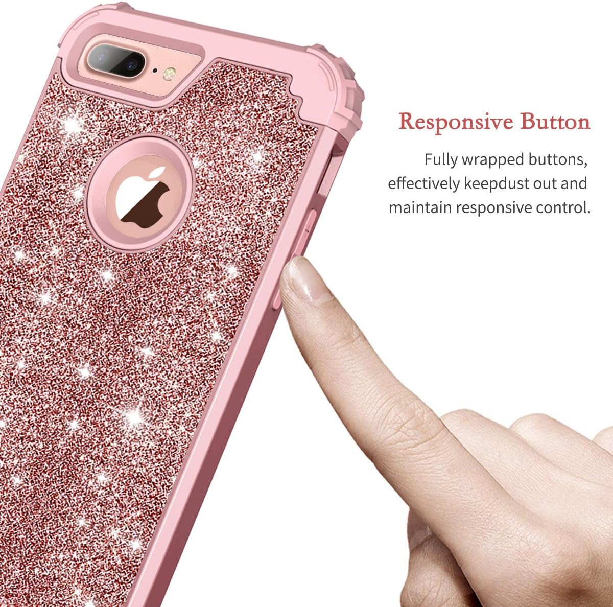 LONTECT for iPhone 8 Plus Case, iPhone 7 Plus Case Glitter 3 in 1 Heavy Duty Sturdy High Impact Hybrid Shockproof Sturdy Protective Cover Case for Apple iPhone 8 Plus/iPhone 7 Plus,Shiny Rose Gold