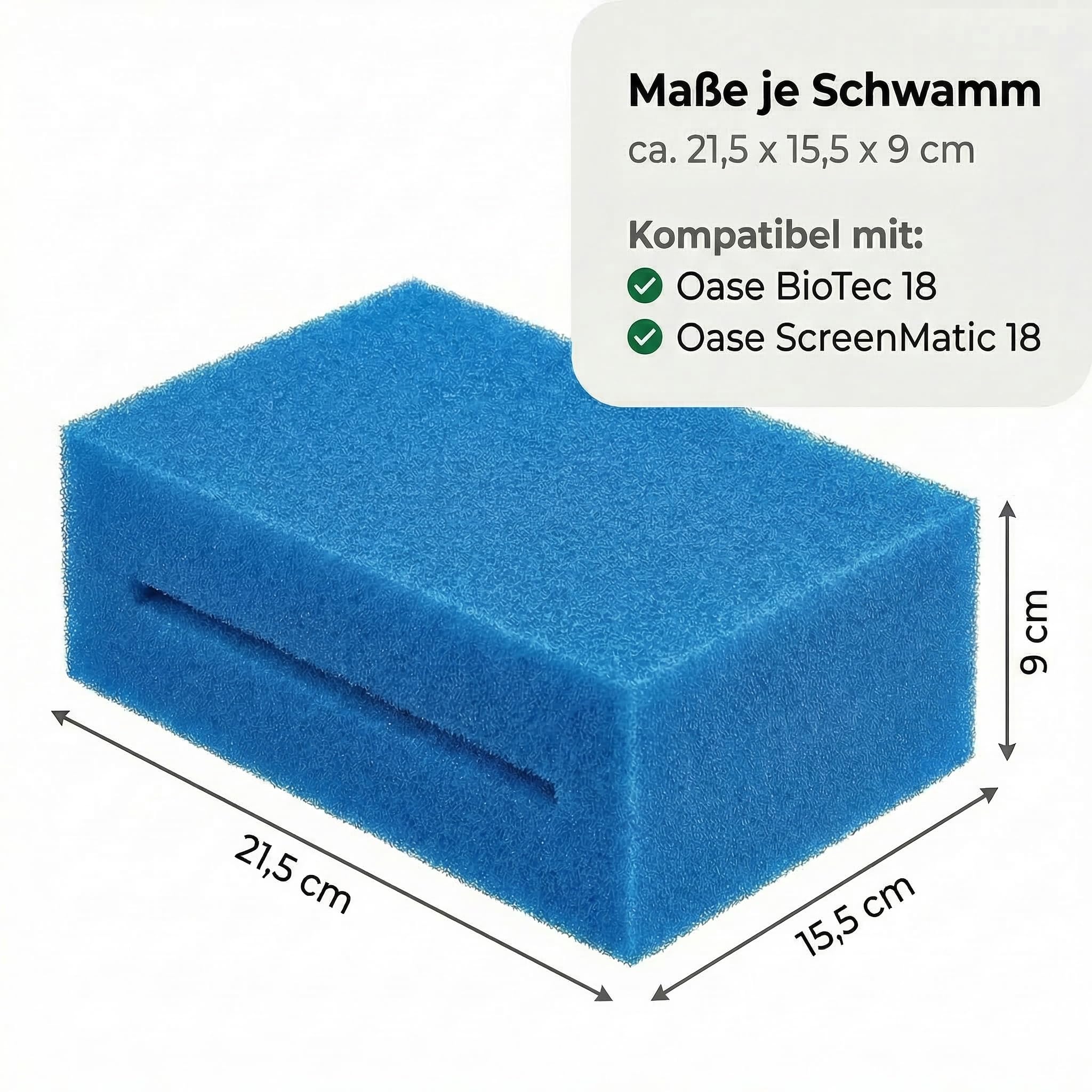 Pondlife Filterschwamm-Set für Teichfilter, kompatibel mit Oase BioTec 18 und ScreenMatic 18, 16er Set: 8× Blau grob PPI10 + 8× Rot fein PPI30, ca. 21,5 × 15,5 × 9 cm