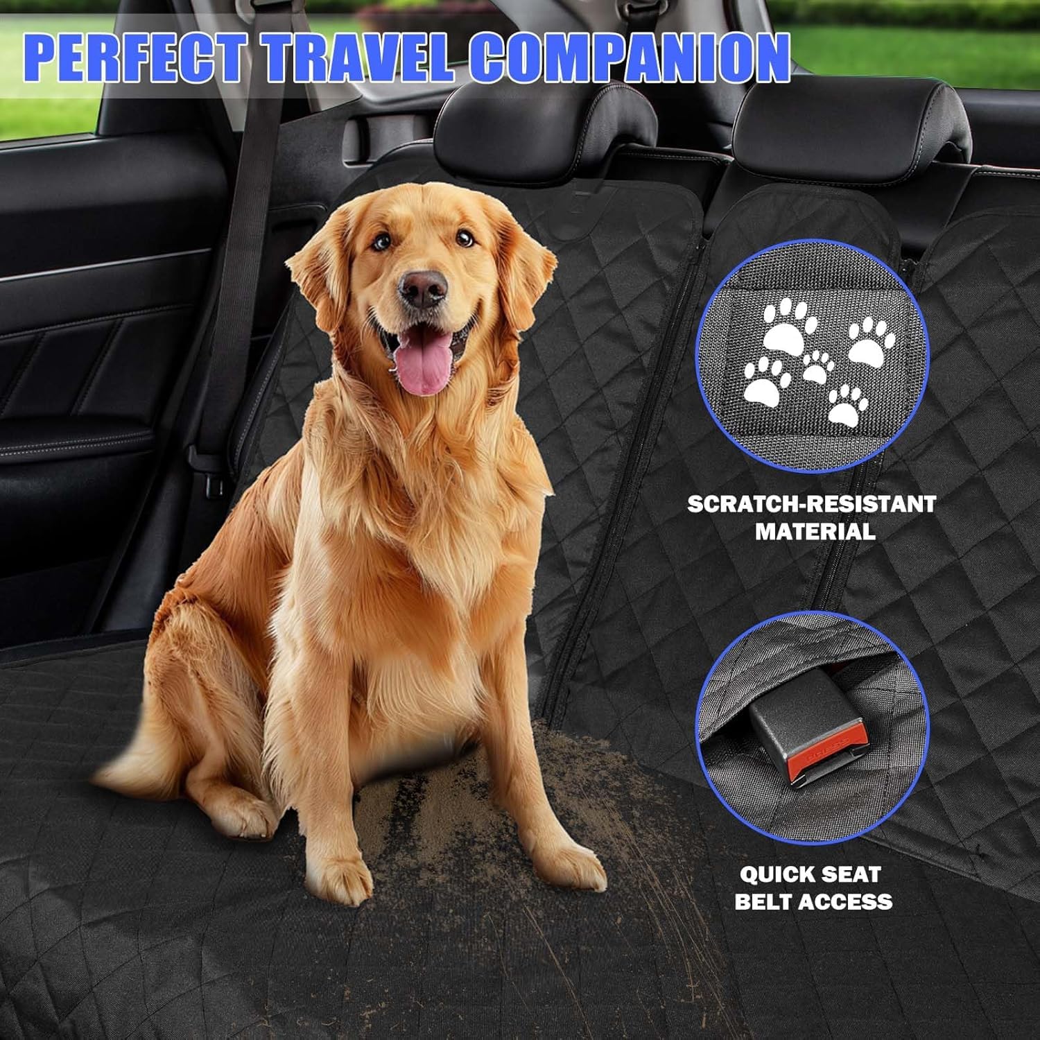 Yonktoo Coprisedile per auto per cani per sedile posteriore, copertura per sedile auto 60/40 diviso per piccole auto, SUV, camion - XL - 154,9 cm W