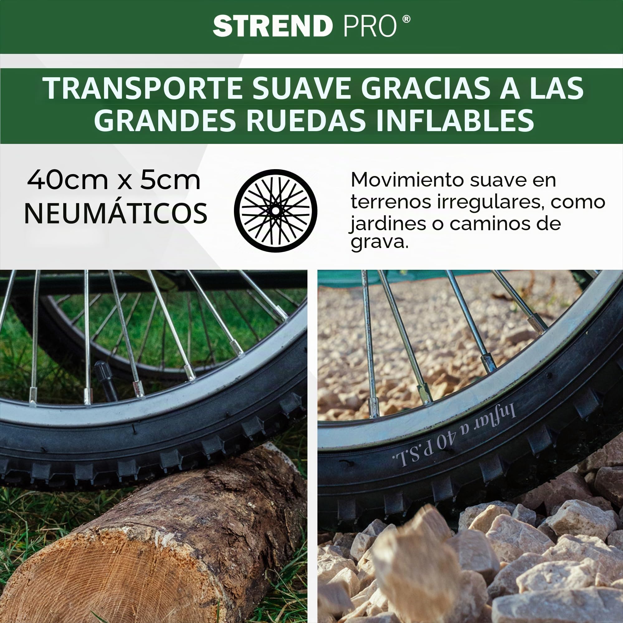 STREND PRO Victor - Carro de mano, metal, laterales plegables, hasta 100 kg, ruedas grandes, estructura de metal, carro de transporte para jardín y transporte, carro de madera, carrito de jardín